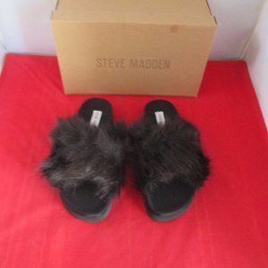 STEVE MADDEN Women's Amari Faux Fur Slippers - Black - US Size 8 M  -  #730